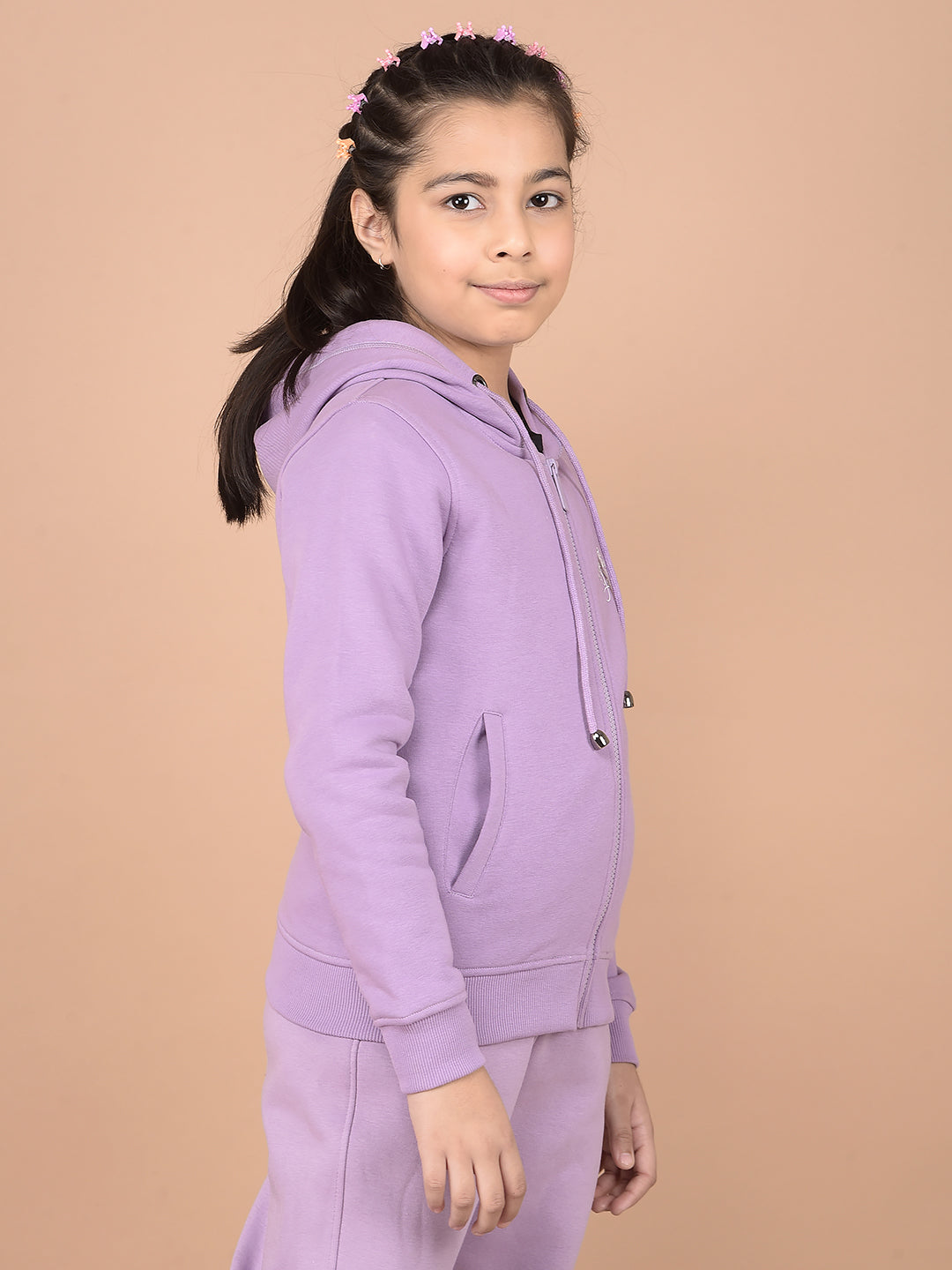 Purple Typographic Print Hooded Neck Sweatshirt-Girls Sweatshirts-Crimsoune Club