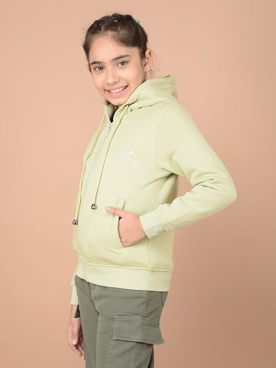 Green Typographic Print Hooded Neck Sweatshirt-Girls Sweatshirts-Crimsoune Club