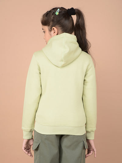 Green Typographic Print Hooded Neck Sweatshirt-Girls Sweatshirts-Crimsoune Club