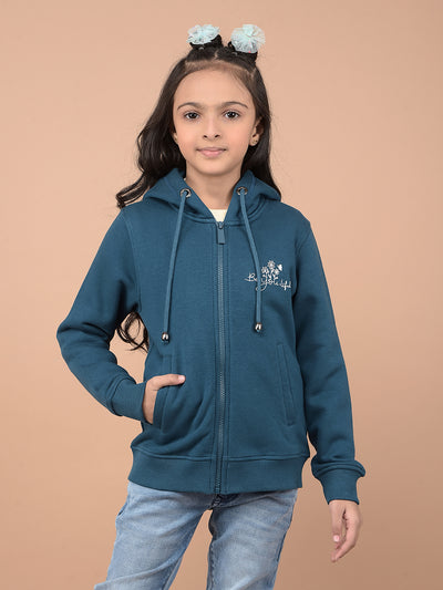 Blue Typographic Print Hooded Neck Sweatshirt-Girls Sweatshirts-Crimsoune Club