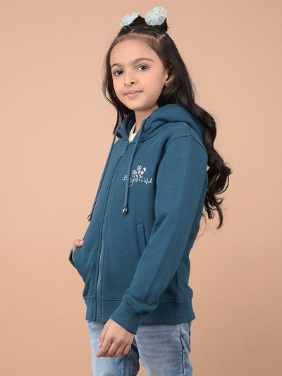 Blue Typographic Print Hooded Neck Sweatshirt-Girls Sweatshirts-Crimsoune Club