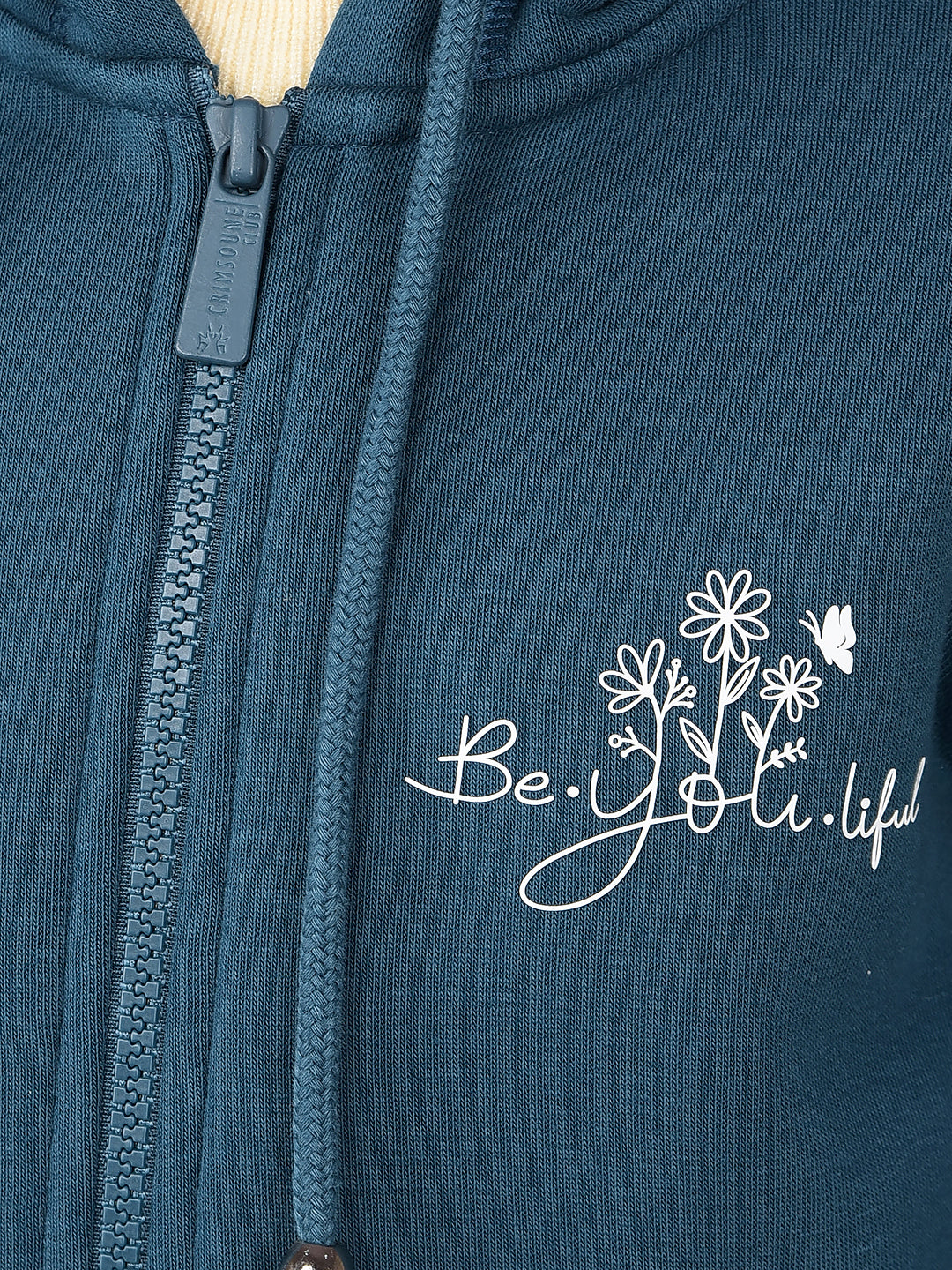 Blue Typographic Print Hooded Neck Sweatshirt-Girls Sweatshirts-Crimsoune Club