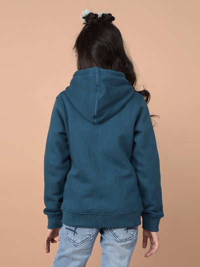 Blue Typographic Print Hooded Neck Sweatshirt-Girls Sweatshirts-Crimsoune Club