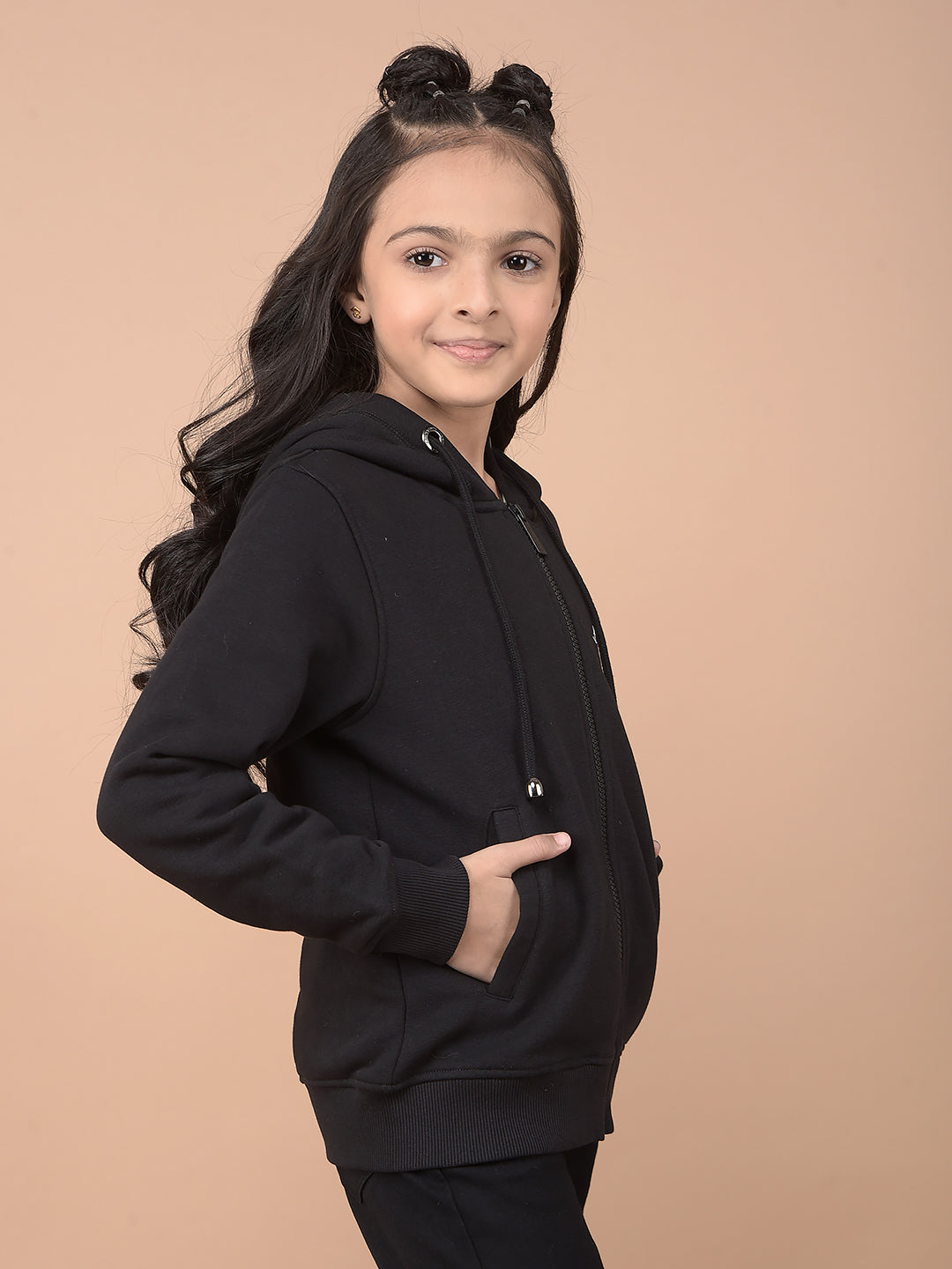 Black Typographic Print Hooded Neck Sweatshirt-Girls Sweatshirts-Crimsoune Club