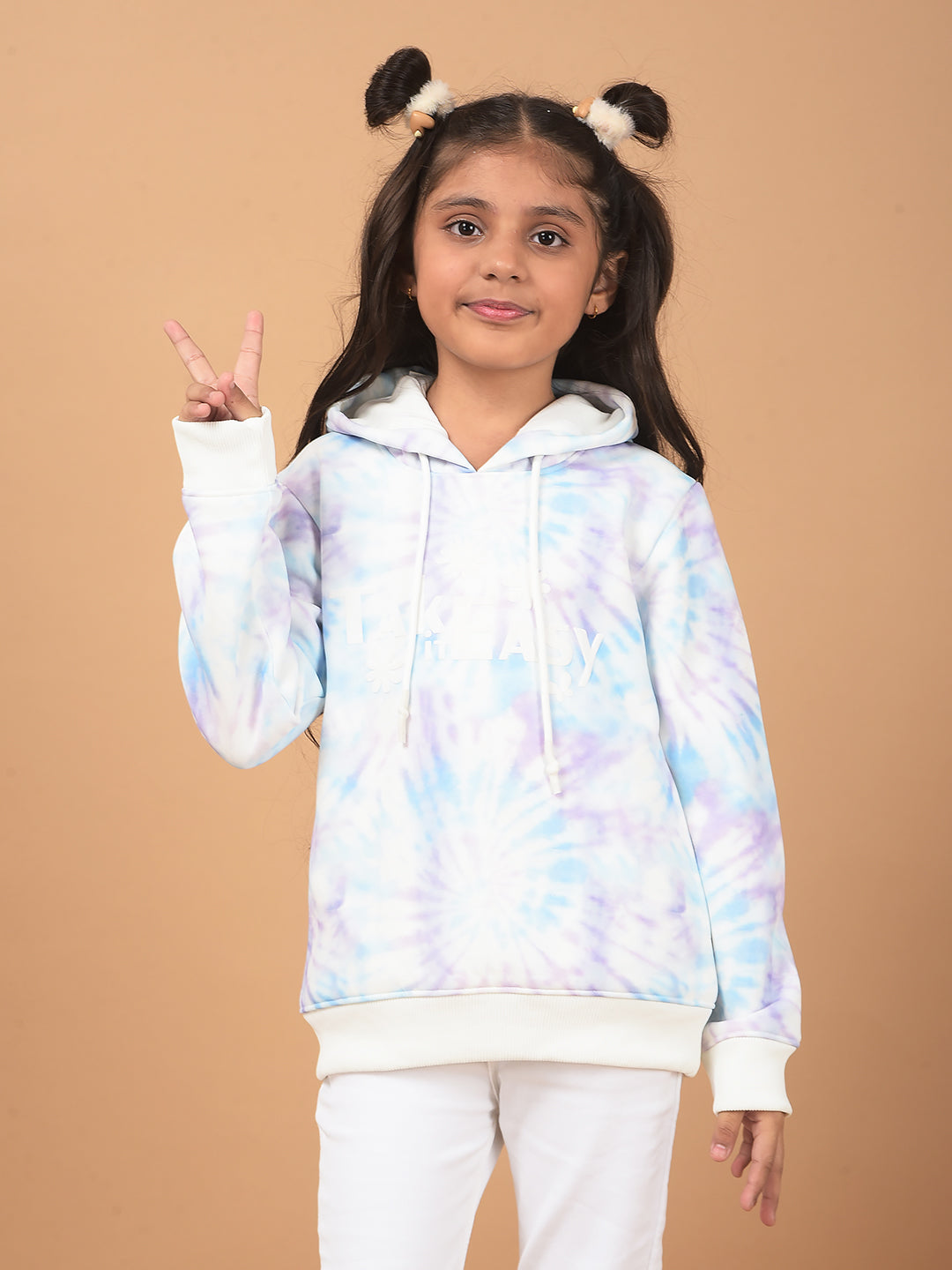 Blue Typographic Print Hooded Neck Sweatshirt-Girls Sweatshirts-Crimsoune Club