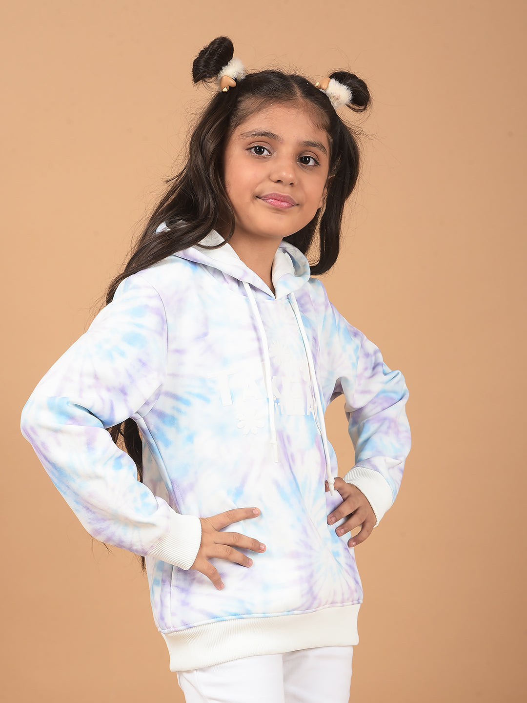 Blue Typographic Print Hooded Neck Sweatshirt-Girls Sweatshirts-Crimsoune Club