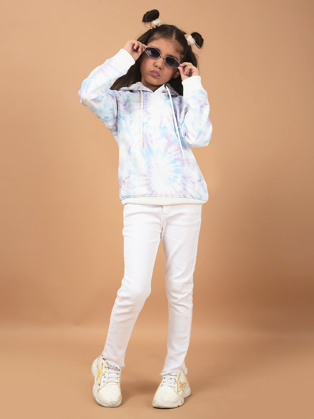 Blue Typographic Print Hooded Neck Sweatshirt-Girls Sweatshirts-Crimsoune Club