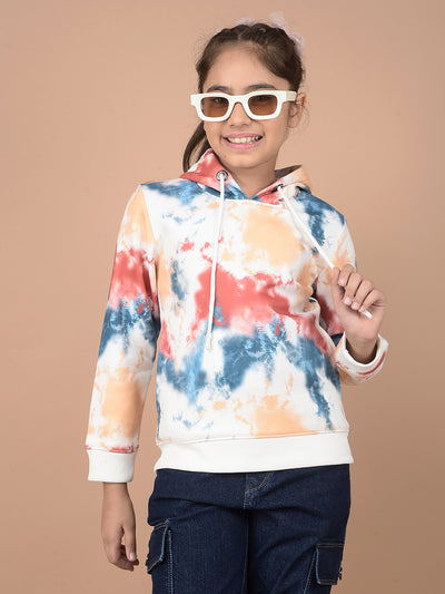 Multi-Color Abstract Print Hooded Neck Sweatshirt-Girls Sweatshirts-Crimsoune Club