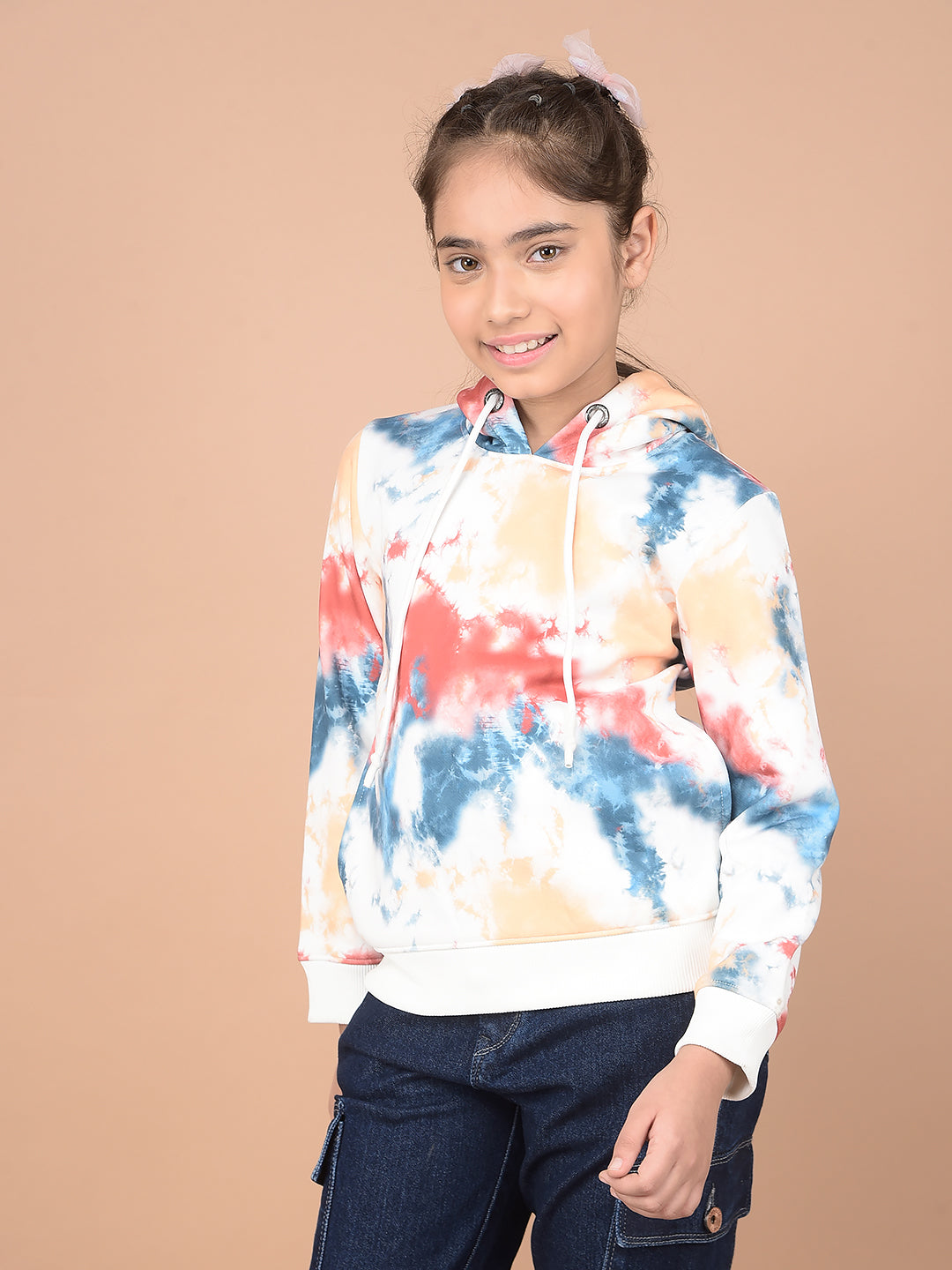 Multi-Color Abstract Print Hooded Neck Sweatshirt-Girls Sweatshirts-Crimsoune Club