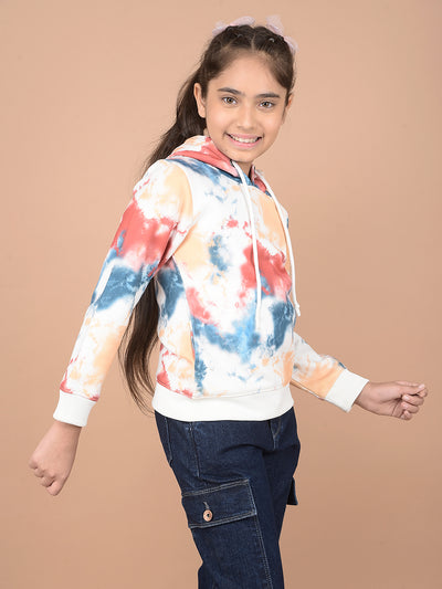 Multi-Color Abstract Print Hooded Neck Sweatshirt-Girls Sweatshirts-Crimsoune Club