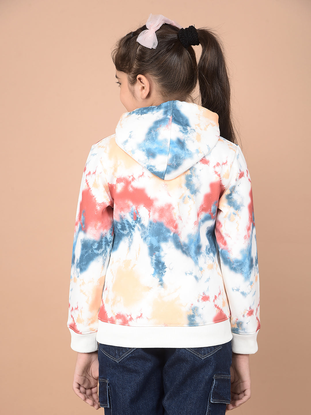 Multi-Color Abstract Print Hooded Neck Sweatshirt-Girls Sweatshirts-Crimsoune Club