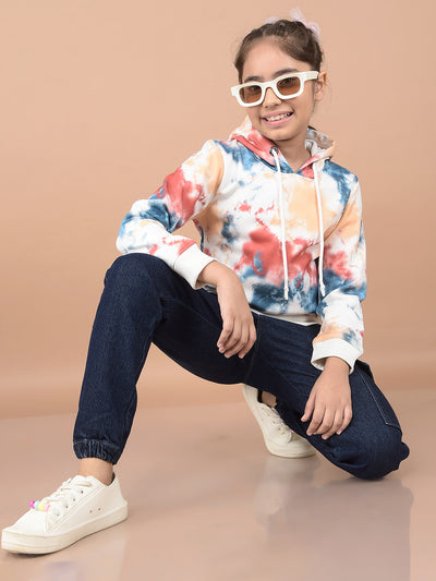 Multi-Color Abstract Print Hooded Neck Sweatshirt-Girls Sweatshirts-Crimsoune Club