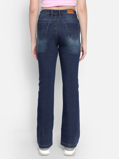 Navy Blue Bootcut Jeans-Women Jeans-Crimsoune Club