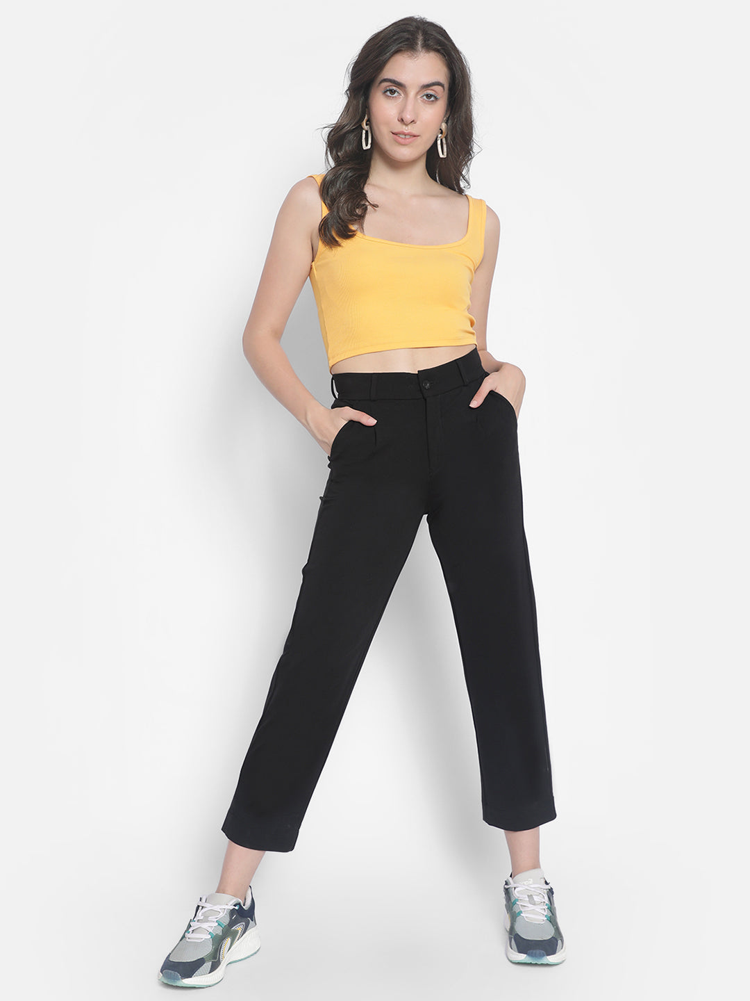 Black Crop Trousers-Women Trousers-Crimsoune Club