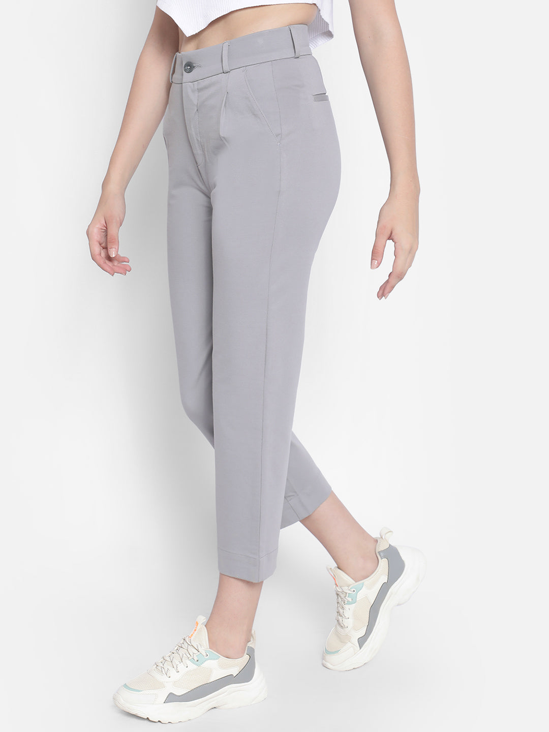 Grey Crop Trousers-Women Trousers-Crimsoune Club