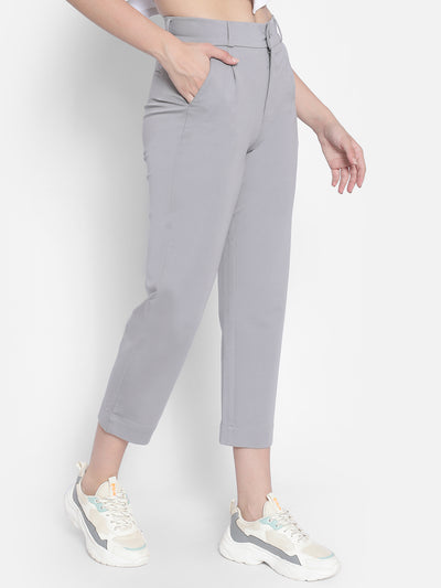 Grey Crop Trousers-Women Trousers-Crimsoune Club