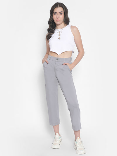 Grey Crop Trousers-Women Trousers-Crimsoune Club