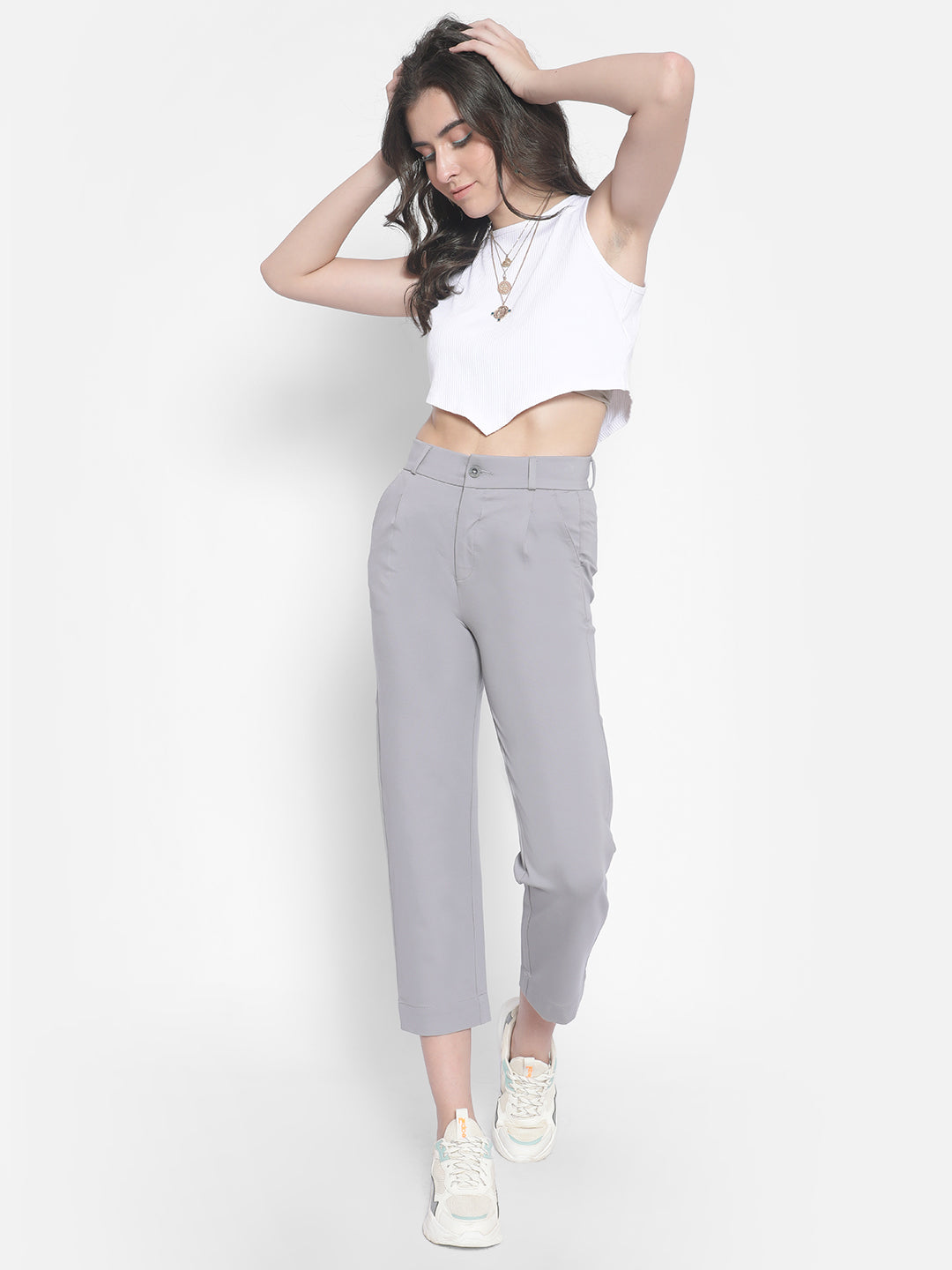 Grey Crop Trousers-Women Trousers-Crimsoune Club