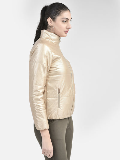 Beige PU Leather Jacket-Women Jackets-Crimsoune Club