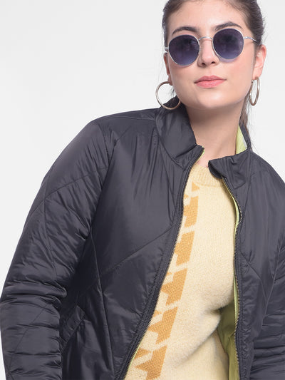 Black Reversible Puffer Jackets-Women Jackets-Crimsoune Club