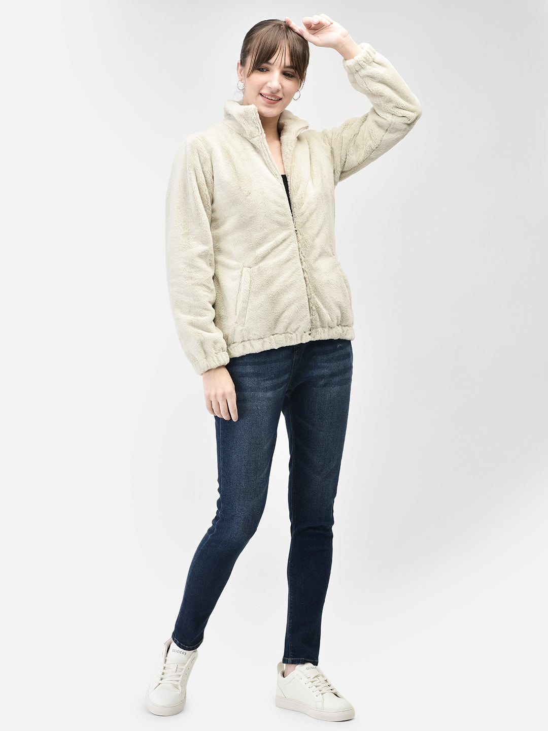 Cream Fur Jacket-Women Jackets-Crimsoune Club