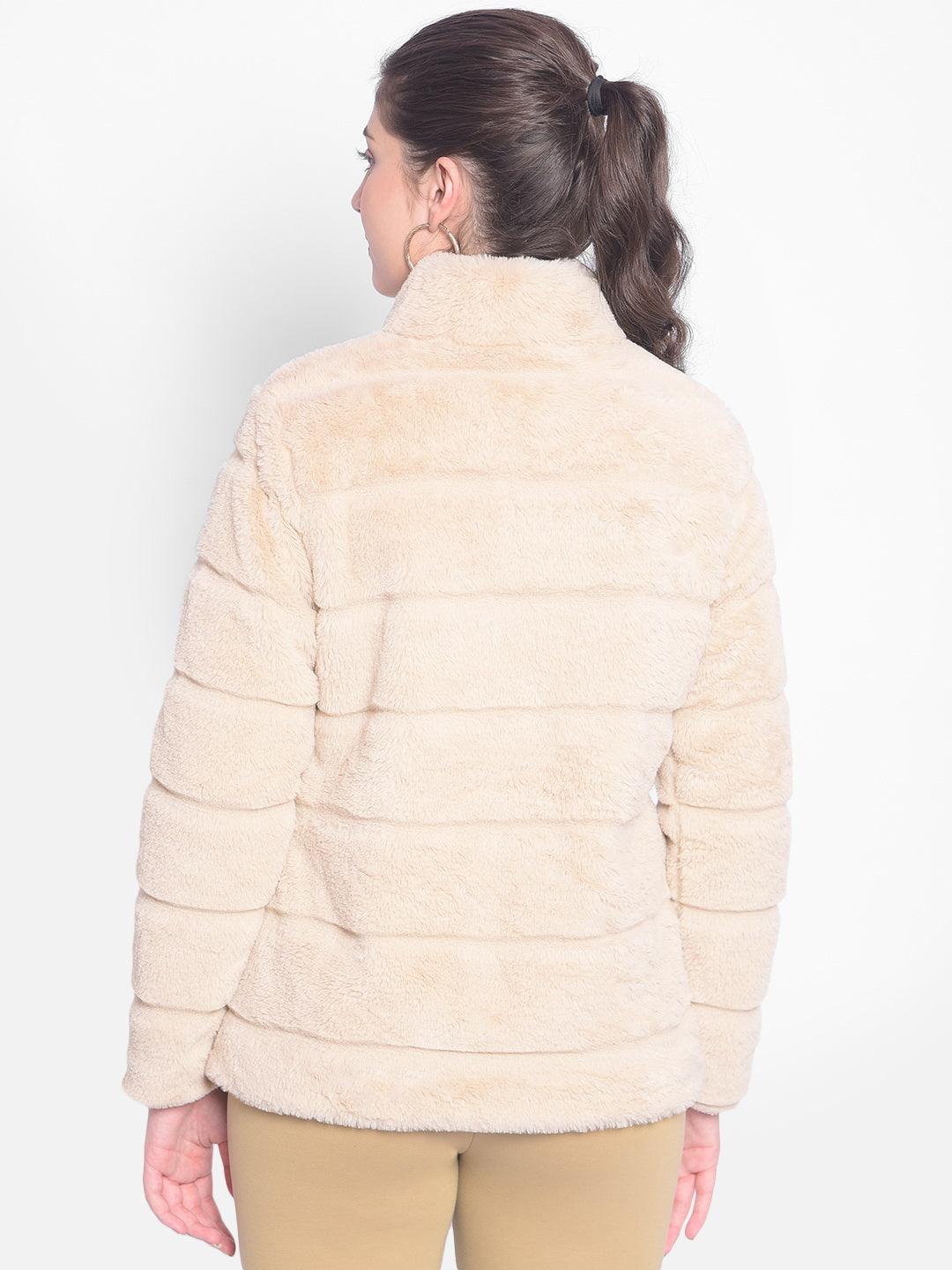 Beige Fur Jackets-Women Jackets-Crimsoune Club