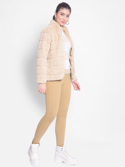 Beige Fur Jackets-Women Jackets-Crimsoune Club