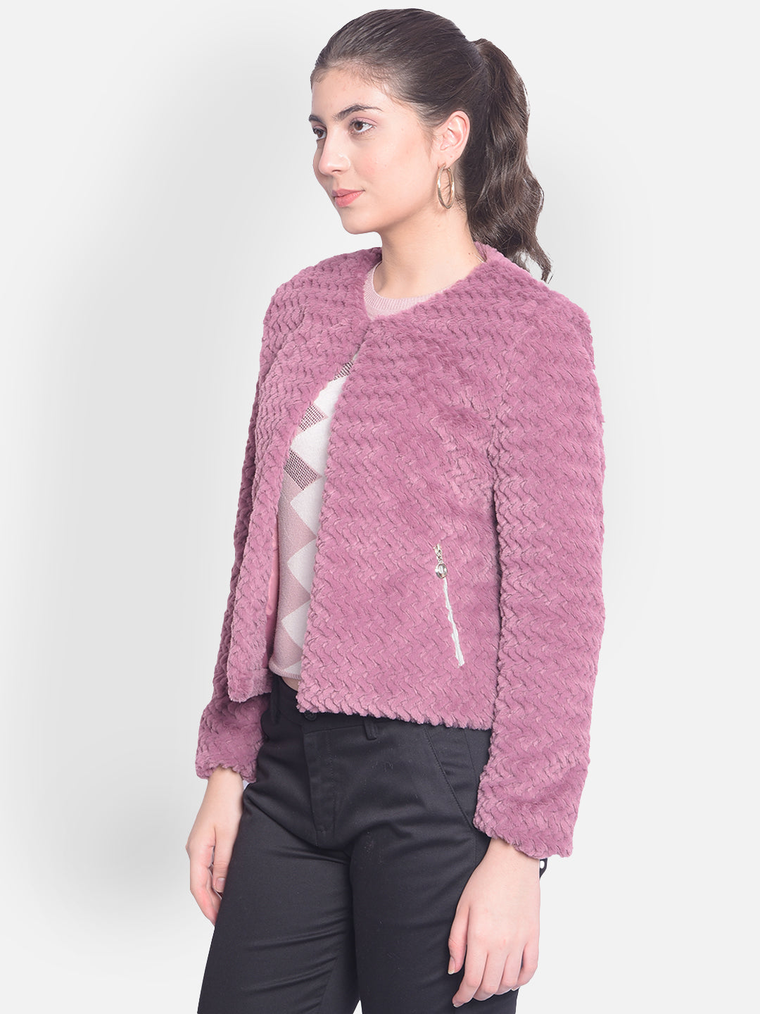 Purple Crop Fur Jackets-Women Jackets-Crimsoune Club