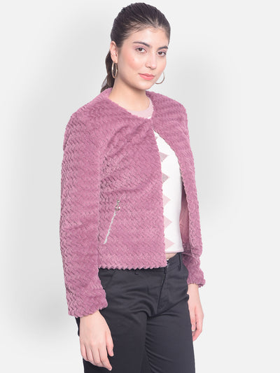 Purple Crop Fur Jackets-Women Jackets-Crimsoune Club