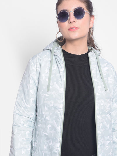 Mint Green Printed Reversible Jackets With Hood-Women Jackets-Crimsoune Club