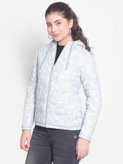 Mint Green Printed Reversible Jackets With Hood-Women Jackets-Crimsoune Club