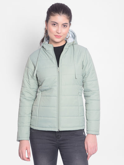 Mint Green Printed Reversible Jackets With Hood-Women Jackets-Crimsoune Club