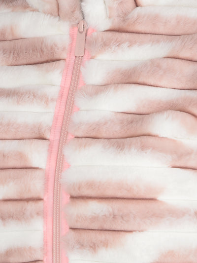 Pink Printed High Neck Fur Jacket-Women Jackets-Crimsoune Club