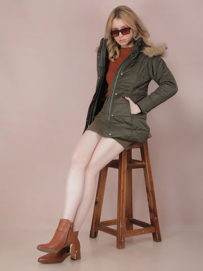 Olive Padded Jacket-Women Jackets-Crimsoune Club