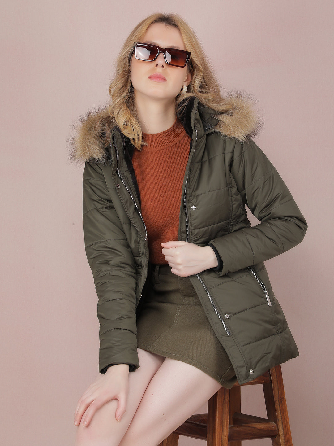 Olive Padded Jacket-Women Jackets-Crimsoune Club