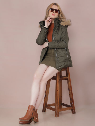 Olive Padded Jacket-Women Jackets-Crimsoune Club