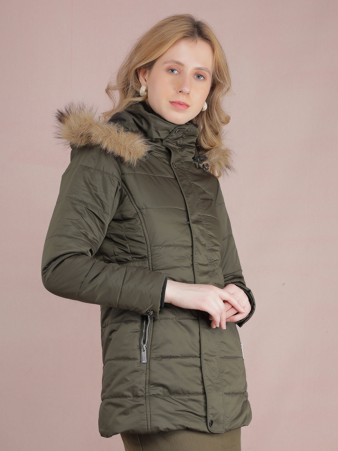 Olive Padded Jacket-Women Jackets-Crimsoune Club