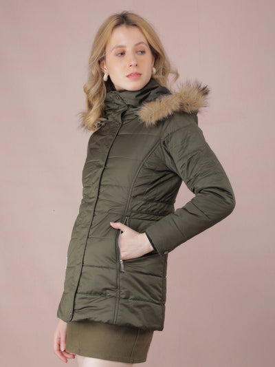 Olive Padded Jacket-Women Jackets-Crimsoune Club