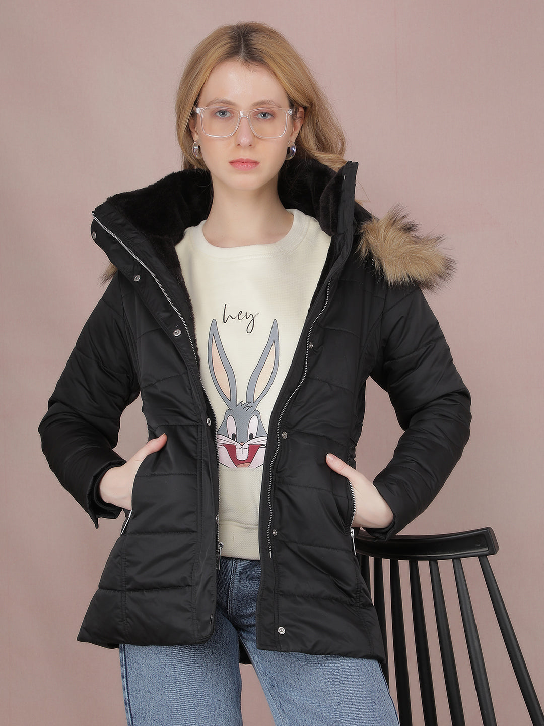 Black Padded Jacket-Women Jackets-Crimsoune Club