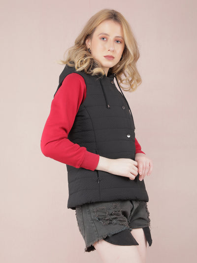 Black Sleeveless Jacket-Women Jackets-Crimsoune Club