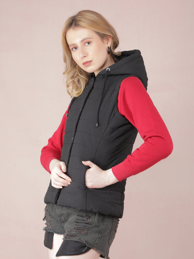 Black Sleeveless Jacket-Women Jackets-Crimsoune Club