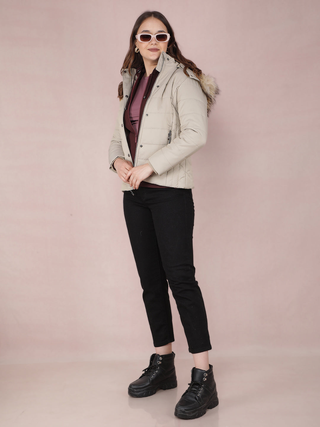 Grey Quilted Jacket-Women Jackets-Crimsoune Club