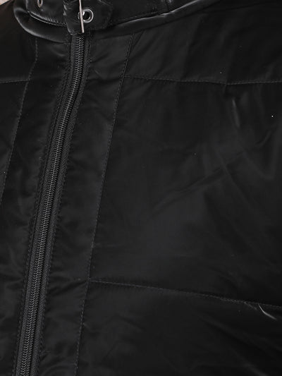 Black High Neck Quilted Jacket-Women Jackets-Crimsoune Club