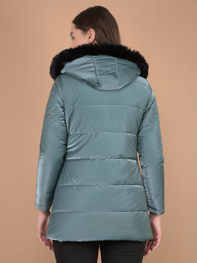 Green Hooded Neck Jacket-Women Jackets-Crimsoune Club