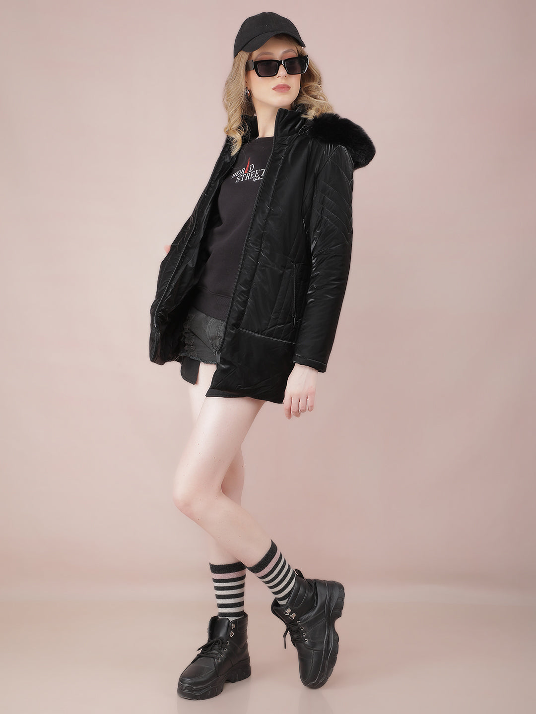 Black Long Length Quilted Jacket-Women Jackets-Crimsoune Club