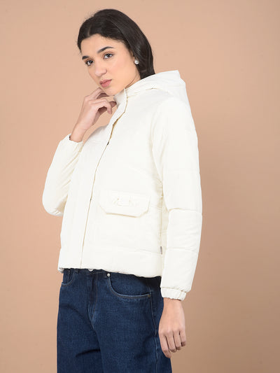 Off White Hooded Neck Puffer Jacket-Women Jackets-Crimsoune Club