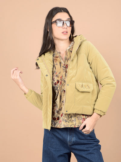 Beige Hooded Neck Puffer Jacket-Women Jackets-Crimsoune Club