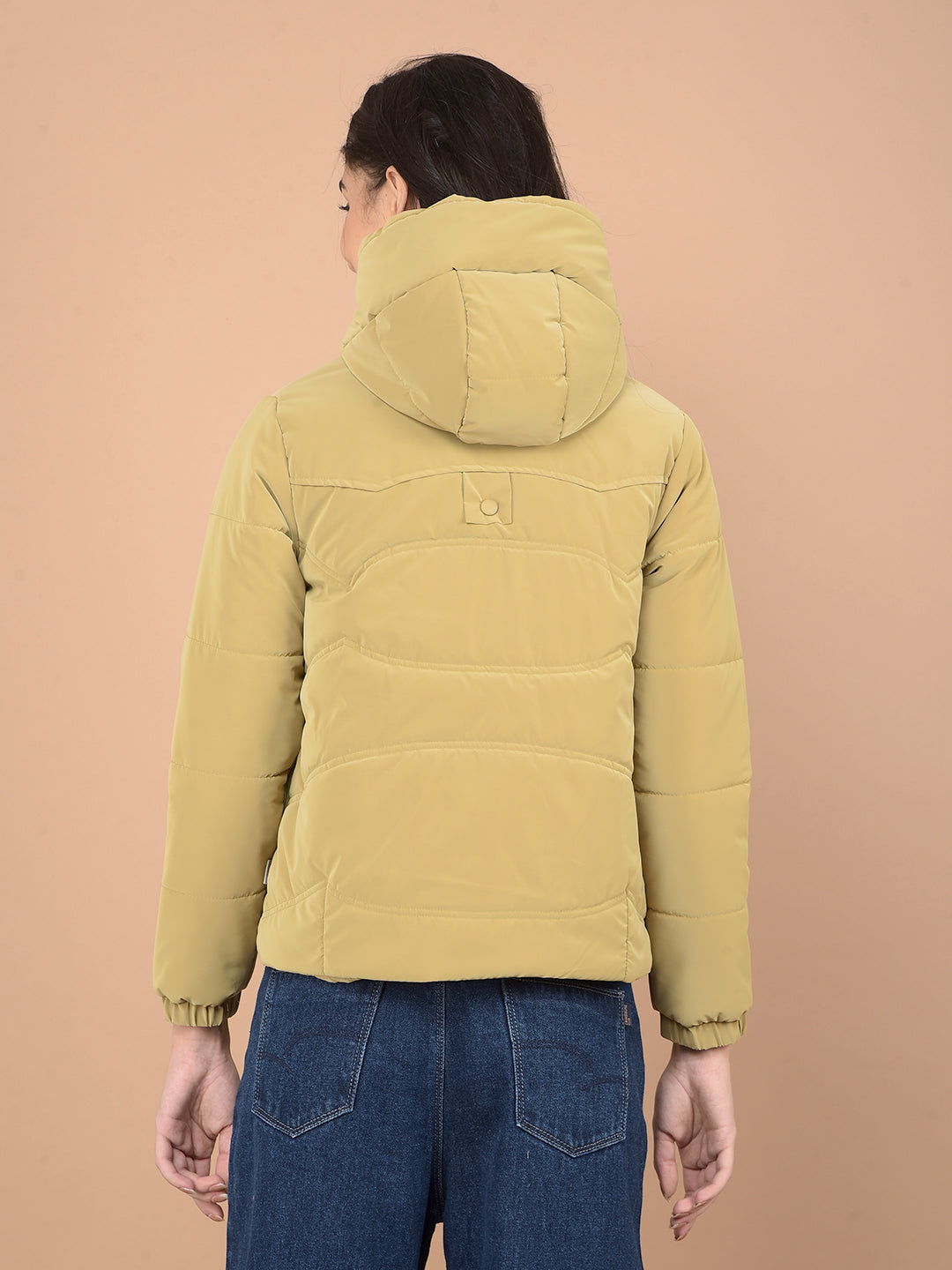 Beige Hooded Neck Puffer Jacket-Women Jackets-Crimsoune Club