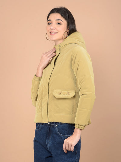 Beige Hooded Neck Puffer Jacket-Women Jackets-Crimsoune Club