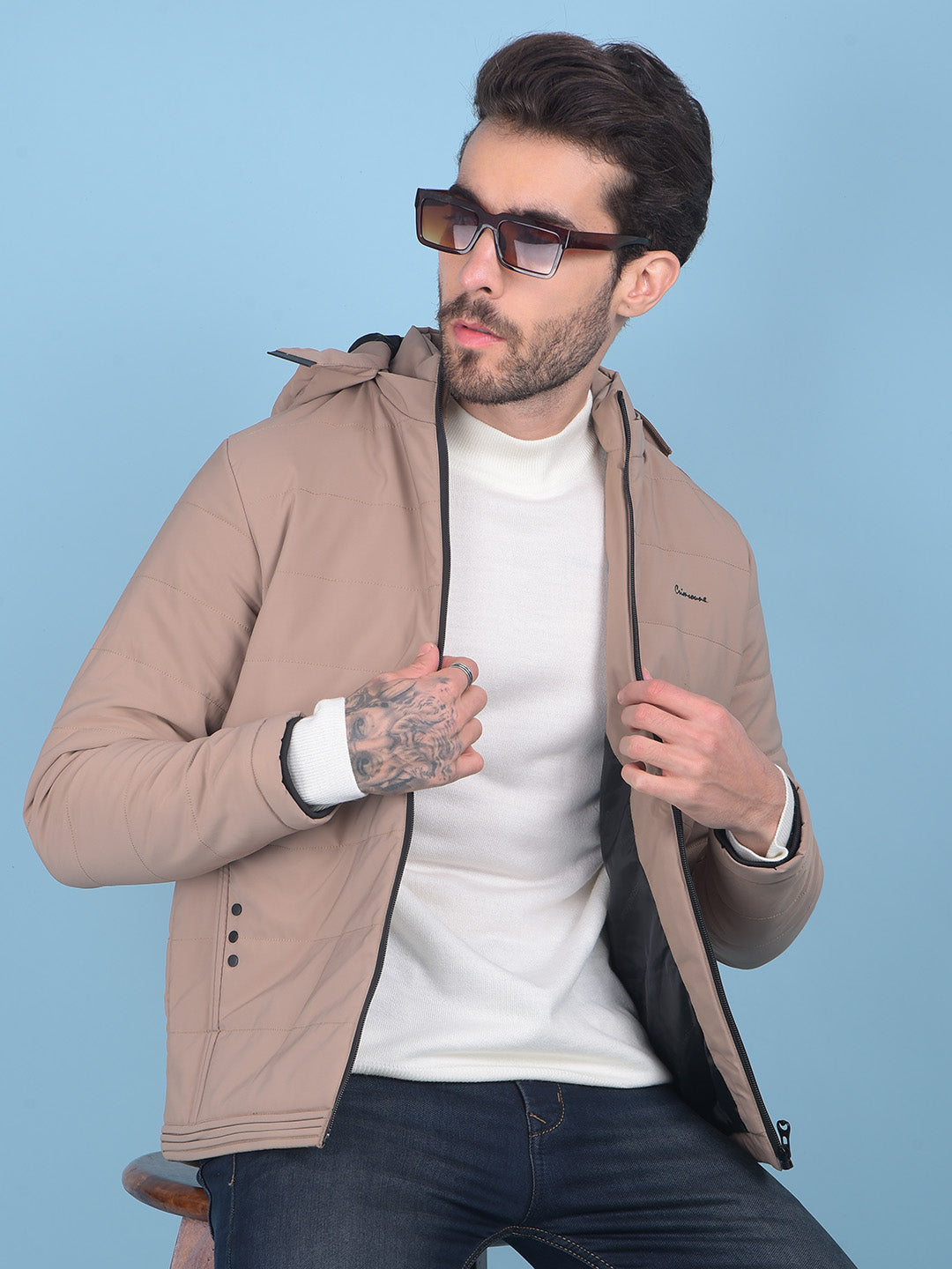 Camel Brown Light Padding Jacket-Men Jackets-Crimsoune Club